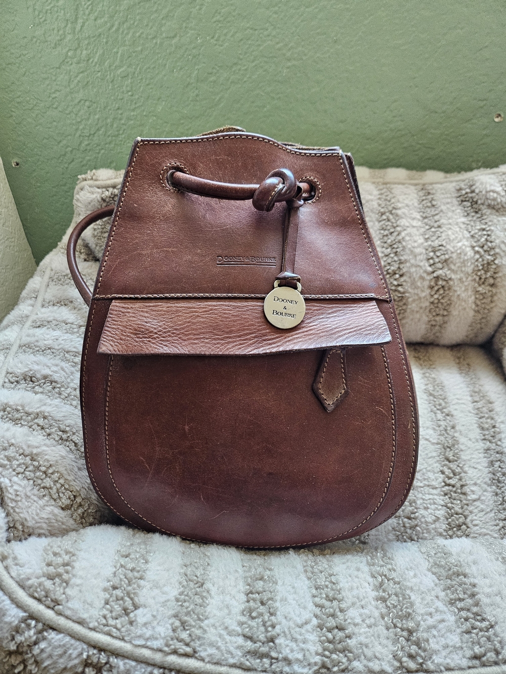 Dooney & Bourke Brown Leather Drawstring Sling Bag